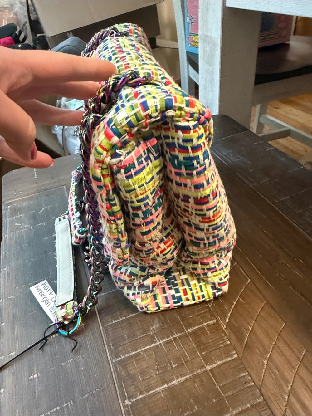 Kurt Geiger Large Kensington Tweed bag with Iridescent Chain (includes dust bag) - Picture 5 of 7